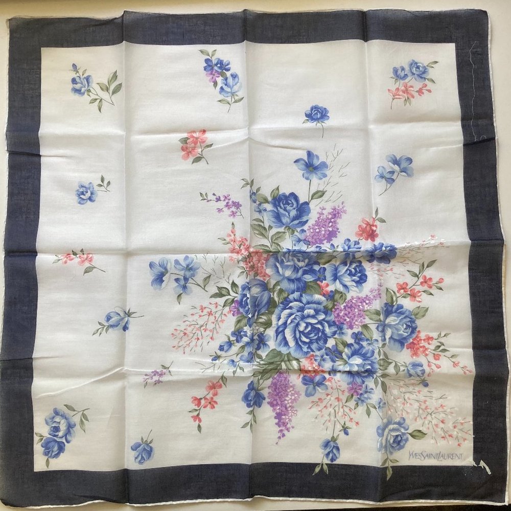Vintage Yves Saint Laurent Scarf/Pocket Square (Blue)